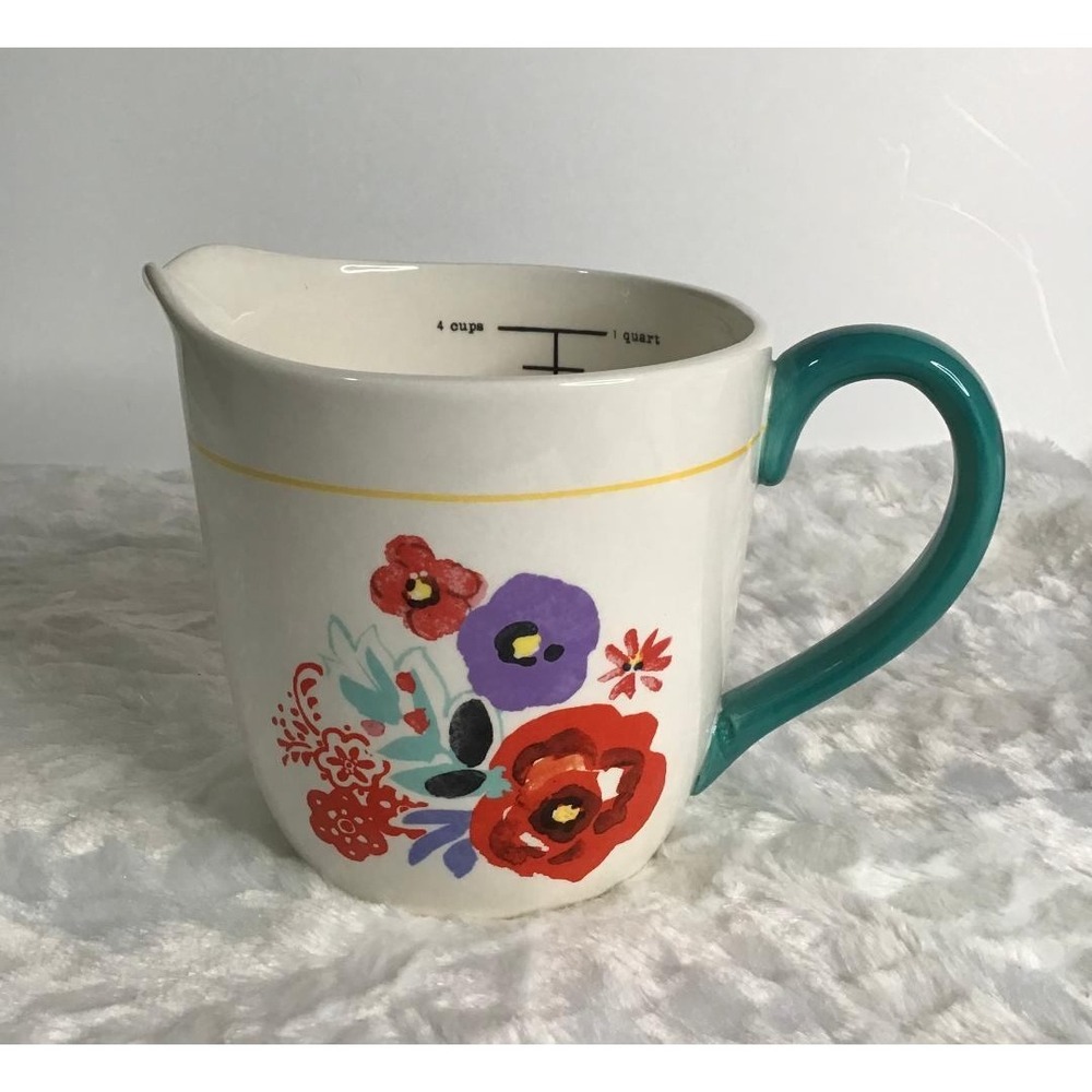 The Pioneer Woman Floral Stoneware 4 Cup Measuring Pitcher and Butter Dish Set